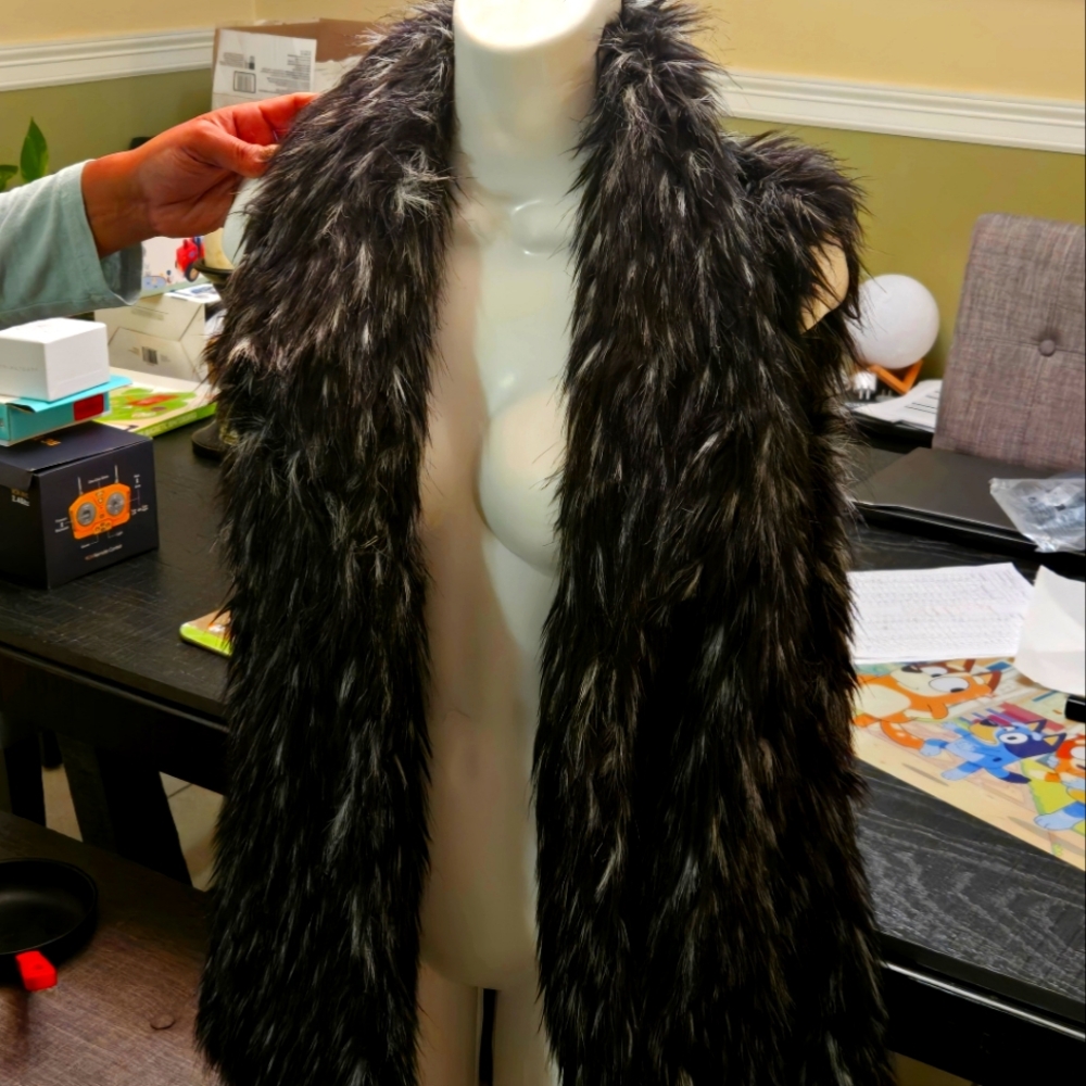 Beautiful Mid Length Black Faux Fur Vest
